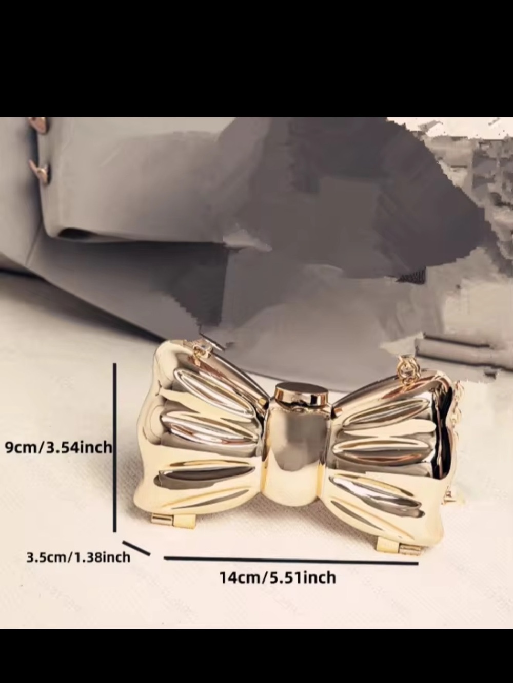 Gold Bow-Shaped Chain Mini Bag - Picture 3 of 10